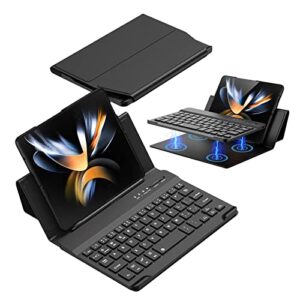 prudom wireless bluetooth keyboard flip leather travel carrying case cover with stand for samsung galaxy z fold 5 / fold 4/galaxy z fold 3/google pixel fold(black)