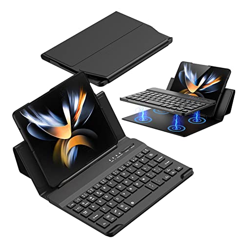 Prudom Wireless Bluetooth Keyboard Flip Leather Travel Carrying Case Cover with Stand for Samsung Galaxy Z Fold 5 / Fold 4/Galaxy Z Fold 3/Google Pixel Fold(Black)