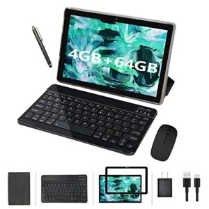 2 in 1 tablet 10 inch, android 11.0 tablet with keyboard case, 4gb+64gb rom/512gb computer tablets, quad core, hd touch screen, dual carema, games, wi-fi，bt, google gms certified tablet pc