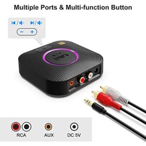 1Mii B06S+ Bluetooth 5.2 Receiver, HiFi Bluetooth Audio Adapter w/LDAC, aptx HD & aptx Low Latency, Long Range Hi-Res Audio with Volume Control, 3.5mm & RCA outputs, Easy Setup for Home Stereo System