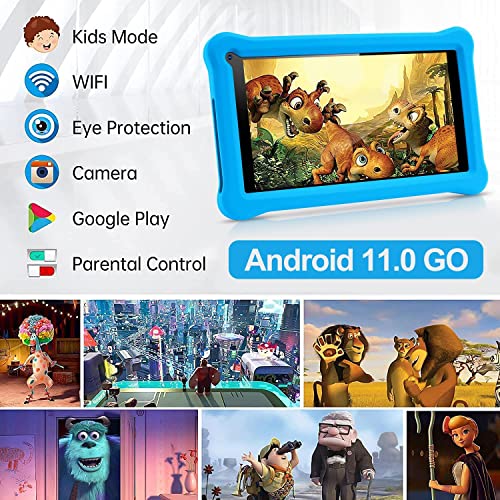 Kids Tablet 7 inch Android 11 Tablet for Kids(Ages 3-12), 3GB RAM 32GB ROM 128GB Expand,Google Certificated, Kids Software Pre-Installed, Bluetooth, WiFi, Dual Camera,with Shockproof Case-Blue…