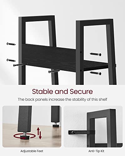 VASAGLE Bookshelf, 5-Tier Narrow Book Shelf, Ladder Shelf for Home Office, Living Room, Bedroom, Kitchen, Black with Wood Grain ULLS109B56