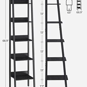 VASAGLE Bookshelf, 5-Tier Narrow Book Shelf, Ladder Shelf for Home Office, Living Room, Bedroom, Kitchen, Black with Wood Grain ULLS109B56