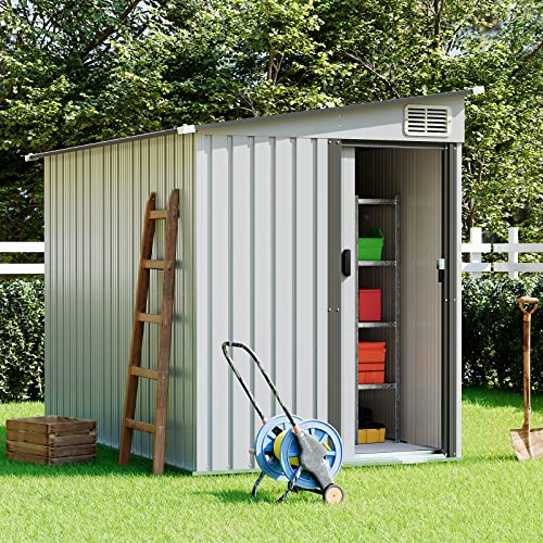 5' x 7' Outdoor Storage Shed, Metal Sheds & Outdoor Storage with Lockable Door and Vents, Garden Shed Tool Storage Shed for Backyard Patio Lawn, White