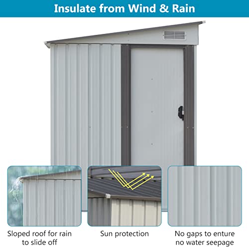 5' x 7' Outdoor Storage Shed, Metal Sheds & Outdoor Storage with Lockable Door and Vents, Garden Shed Tool Storage Shed for Backyard Patio Lawn, White