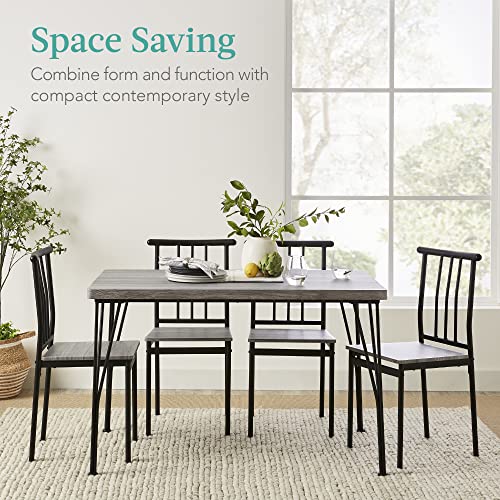 Best Choice Products 5-Piece Metal and Wood Indoor Modern Rectangular Dining Table Furniture Set for Kitchen, Dining Room, Dinette, Breakfast Nook w/ 4 Chairs - Gray
