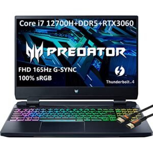 acer predator helios 300 gaming laptop 15.6" fhd ips 165hz display 12th gen intel 14-core i7-12700h geforce rtx 3060 rgb backlit usb-c thunderbolt 4 hdmi2.1 + hdmi cable (16gb ram | 512gb pcie ssd)