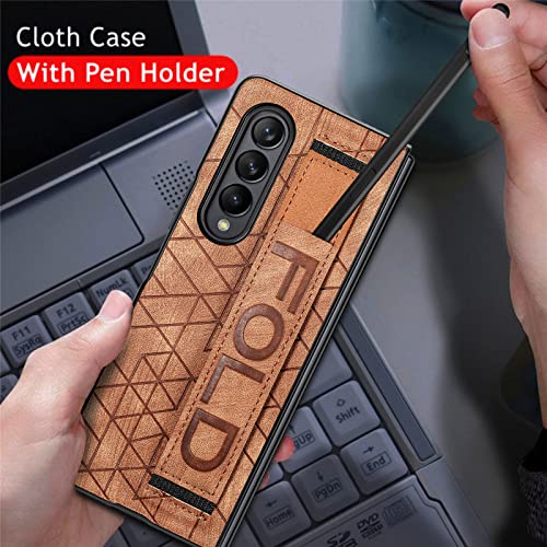 EAXER for Samsung Galaxy Z Fold 3 5G Case, Luxury Fashion Leather Case Cover with Wristband Strap & S Pen Holder Folding PU Leather Phone Case (Brown)