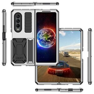 shockproof armor case for samsung galaxy z fold 4 case,metal aluminum kickstand hybrid pc dustproof anti-fingerprint folding protective cover compatible with samsung galaxy z fold 4(sliver)
