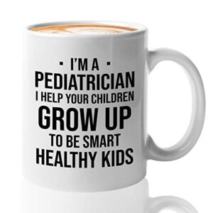 flairy land pediatrician coffee mug 11oz white - grow up smart - physician tiny human doctor pediatric nurse funny children kids pediatric appreciation