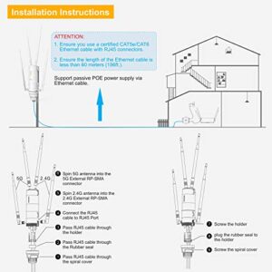 WAVLINK Outdoor WiFi Extender AC1200 High Power Outdoor Weatherproof WiFi Range Extender Access Point with Passive POE, Dual Band 2.4GHz+5GHz, 4x7dBi Detachable Antenna