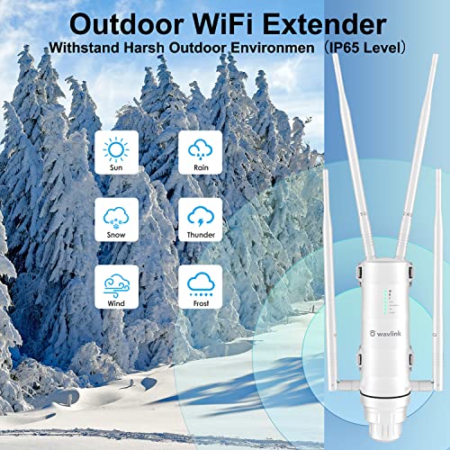 WAVLINK Outdoor WiFi Extender AC1200 High Power Outdoor Weatherproof WiFi Range Extender Access Point with Passive POE, Dual Band 2.4GHz+5GHz, 4x7dBi Detachable Antenna