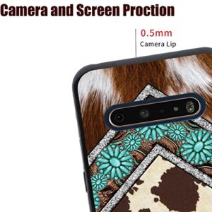 KSHSAA Designed for LG V60 ThinQ 5G Western Case, Western Cowhide Turquoise and Brown Animal Print Designed for LG Case Women Men, Soft Silicone Shockproof Case for LG