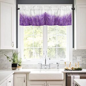 Kitchen Valance for Windows Rod Pocket Curtain Valances Purple Gradient Abstract Leaf Gold Edge White Back Privacy Short Curtains Panels Window Treatment for Bathroom Ombre Geometric Art 54x18in