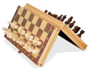 multipurpose 11.8" magnetic wooden folding chess set, game board interior for storage for adults beginner chess board