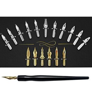 featty calligraphy pens set - 17 pieces stainless steel calligraphy pen nibs with 1 piece nib holder for writing painting signing christmas present