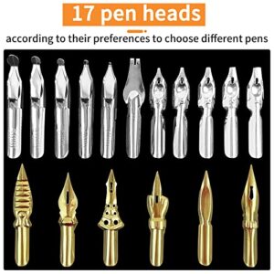 FEATTY Calligraphy Pens Set - 17 Pieces Stainless Steel Calligraphy Pen Nibs with 1 Piece Nib Holder for Writing Painting Signing Christmas Present