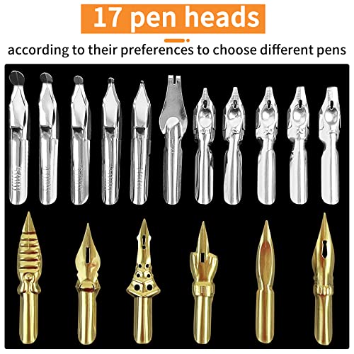 FEATTY Calligraphy Pens Set - 17 Pieces Stainless Steel Calligraphy Pen Nibs with 1 Piece Nib Holder for Writing Painting Signing Christmas Present