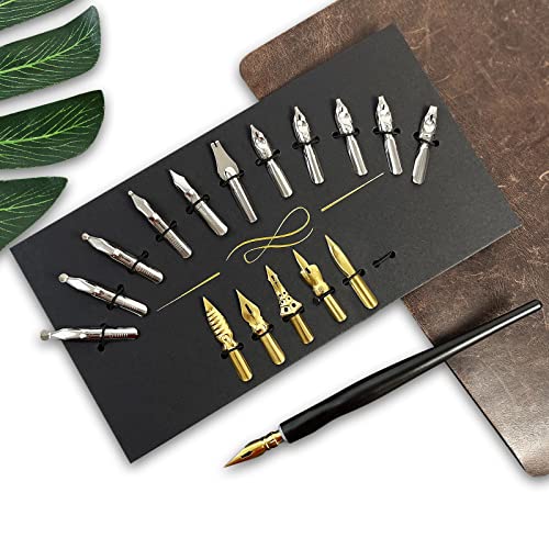 FEATTY Calligraphy Pens Set - 17 Pieces Stainless Steel Calligraphy Pen Nibs with 1 Piece Nib Holder for Writing Painting Signing Christmas Present