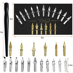 FEATTY Calligraphy Pens Set - 17 Pieces Stainless Steel Calligraphy Pen Nibs with 1 Piece Nib Holder for Writing Painting Signing Christmas Present