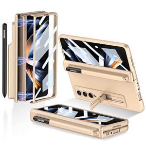 shieid samsung z fold 3 case, galaxy z fold 3 case with hinge protection s pen holder kickstand & built in screen protector case cover fit samsung galaxy z fold3 case, champagne gold