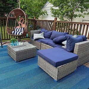 Sqodok Patio Cushion Covers Outdoor Cushions Cover Replacement for 7Pieces 6-Seater Outdoor Furniture Sofa Waterproof 14Pack Cushion Slipcovers Set for Sectional Wicker Seat and Back, Blue
