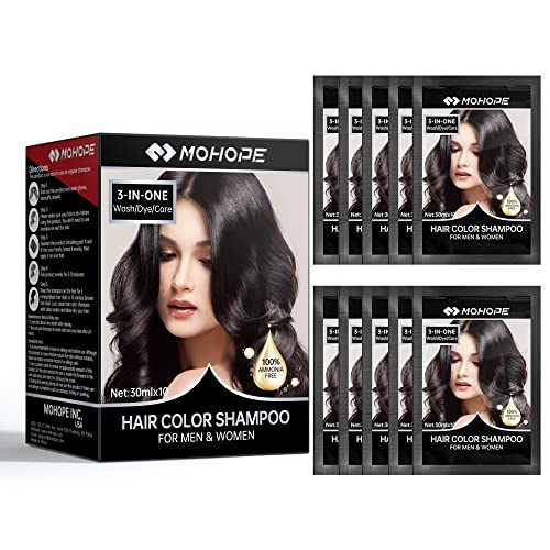 MOHOPE Black Shampoo for Grey Hair 30ml x 10Pcs | Revolutionary Instant Hair Dye | Semi Permanent Magically Only 10 Minutes Last 30 Days | Safe Natural Ingredients