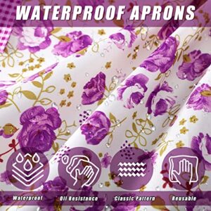 Zhanmai 3 Pieces Women Floral Aprons Kitchen with Pockets Soft Chef Aprons Girls Cooking Aprons for Cooking Gardening Size Small to Medium (Purple, Blue, Peach)