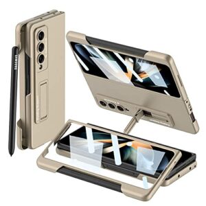 eaxer compatible with samsung z fold 4 5g case, built in screen protector, magnetic full protection matte stand case s pen slot for samsung galaxy z fold 4 (gold)