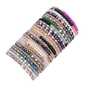 WAINIS 27Pcs Delicate Boho Beaded Bracelet Multi Layer Versatile Statement Bracelets Stackable stretch Cuff Sparkly Glass Crystal Beads bracelets