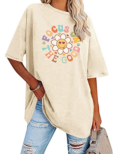 Focus On The Good Oversized Graphic T-Shirts Women Daisy Cute Flower Trendy Girls Preppy Shirt