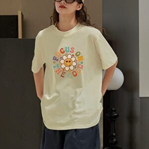 Focus On The Good Oversized Graphic T-Shirts Women Daisy Cute Flower Trendy Girls Preppy Shirt