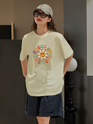 Focus On The Good Oversized Graphic T-Shirts Women Daisy Cute Flower Trendy Girls Preppy Shirt