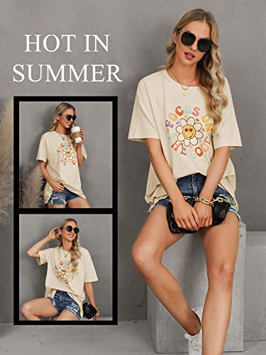 Focus On The Good Oversized Graphic T-Shirts Women Daisy Cute Flower Trendy Girls Preppy Shirt