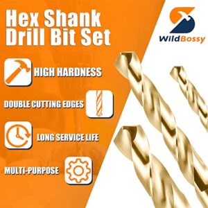 Hex Shank M35 Cobalt Drill Bit Set 13 Pcs (1/16"-1/4"), Impact Quick Change Drill Bit Set for Cast Iron, Hardened Metal, Stainless Steel, Wood and Plastic