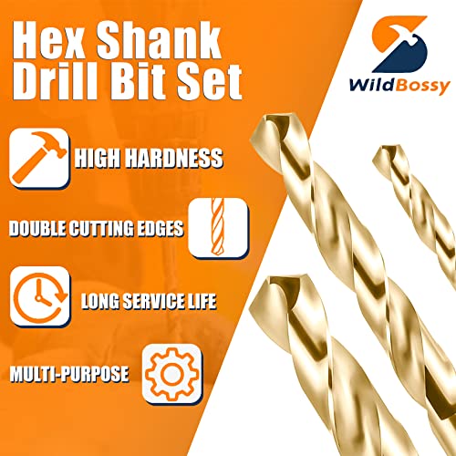 Hex Shank M35 Cobalt Drill Bit Set 13 Pcs (1/16"-1/4"), Impact Quick Change Drill Bit Set for Cast Iron, Hardened Metal, Stainless Steel, Wood and Plastic