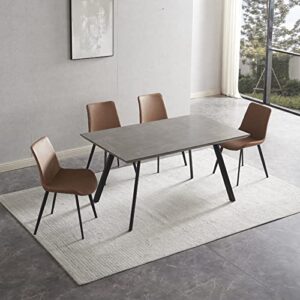 zckycine modern mid-century dining table 5-piece kitchen table set for 4 people rectangular solid wood dining table with 4 upholstered leather chairs