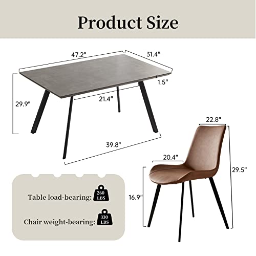 ZckyCine Modern mid-Century Dining Table 5-Piece Kitchen Table Set for 4 People Rectangular Solid Wood Dining Table with 4 upholstered Leather Chairs