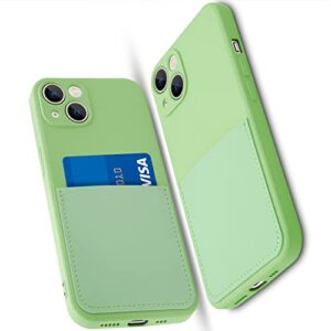 obhei silicone wallet phone case for iphone 13 6.1 inch with credit card holder pocket, full-body bumper protection camera protect case (mint green)