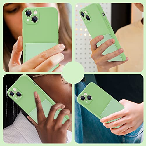 OBHEI Silicone Wallet Phone Case for iPhone 13 6.1 Inch with Credit Card Holder Pocket, Full-Body Bumper Protection Camera Protect Case (Mint Green)