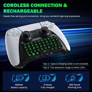 MoKo Keyboard for PS5 Controller with Green Backlight, Bluetooth Wireless Mini Keypad Chatpad for Playstation 5, Built-in Speaker & 3.5mm Audio Jack for PS5 Controller Accessories