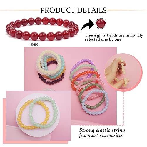 SAMOCO 18Pcs 8mm Beaded Stretch Bracelet Handmade Round Glass Bracelet for Women Multicolor Matte Beads Elastic Bracelet