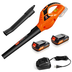 cordless leaf blower,20v handheld electric leaf blower with 2 x 2.0ah battery & fast charger, 2 speed mode, lightweight battery powered leaf blowers for lawn care, patio, yard, sidewalk