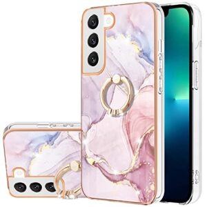 monwutong slim fit phone case for samsung galaxy s23 (not fit s23 plus), imd marble pattern shiny ring kickstand case for girls,with camera and screen protect cover for galaxy s23,zhdd rose gold