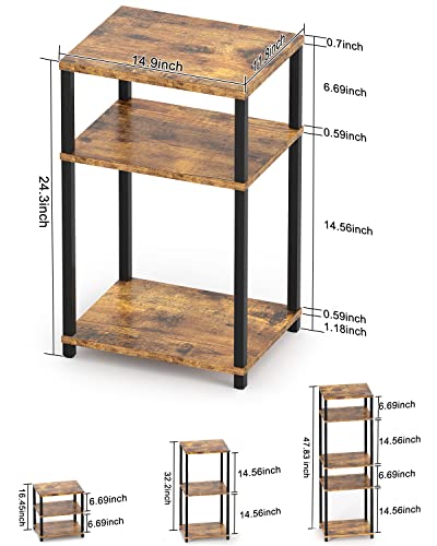 WOODYNLUX End Table Night Stand Set of 2, 3-Tier Bedside Tables, 5-Tier Shelf Bookcase, Accent Side Table for Couch, Living Room, Bedroom, Rustic Brown and Black, Easy Assembly.