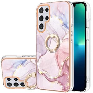 monwutong slim fit phone case for samsung galaxy s23 ultra, imd marble pattern shiny ring kickstand case for girls,with camera and screen protection cover for galaxy s23 ultra,zhdd rose gold