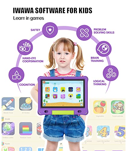 Kids Tablet,10inch Tablet for Kids,WiFi Kids Tablets Android 12 Toddler Tablet with Dual Camera 2MP+8MP,3GB+64GB,1280x800 HD IPS Touch screen,Pre-Installed Parental Control Kid-Proof Case (Purple)