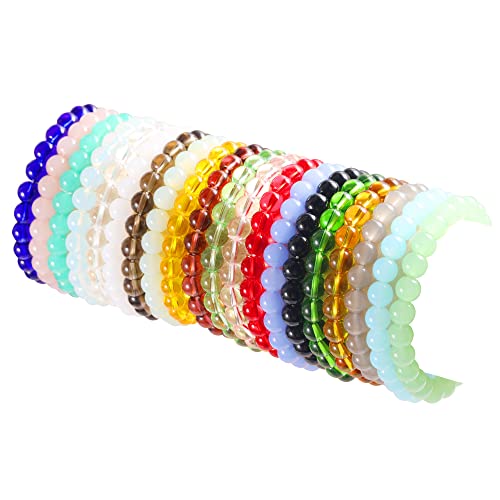 Neovivi 20pcs Beaded Crystal Bracelets for Women and Girls, Stackable Stretch Elastic Bohemian Round Stone Glass Bead Bracelet Jewelry Pack Sets Bulk Wholesale Pink Blue Yellow White Red Black…