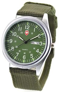 gosasa unisex military watches sport textile nylon strap luminous fashion watch analog display quartz waterproof casual wristwatch (green 2)