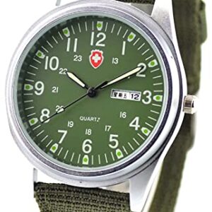 Gosasa Unisex Military Watches Sport Textile Nylon Strap Luminous Fashion Watch Analog Display Quartz Waterproof Casual Wristwatch (Green 2)